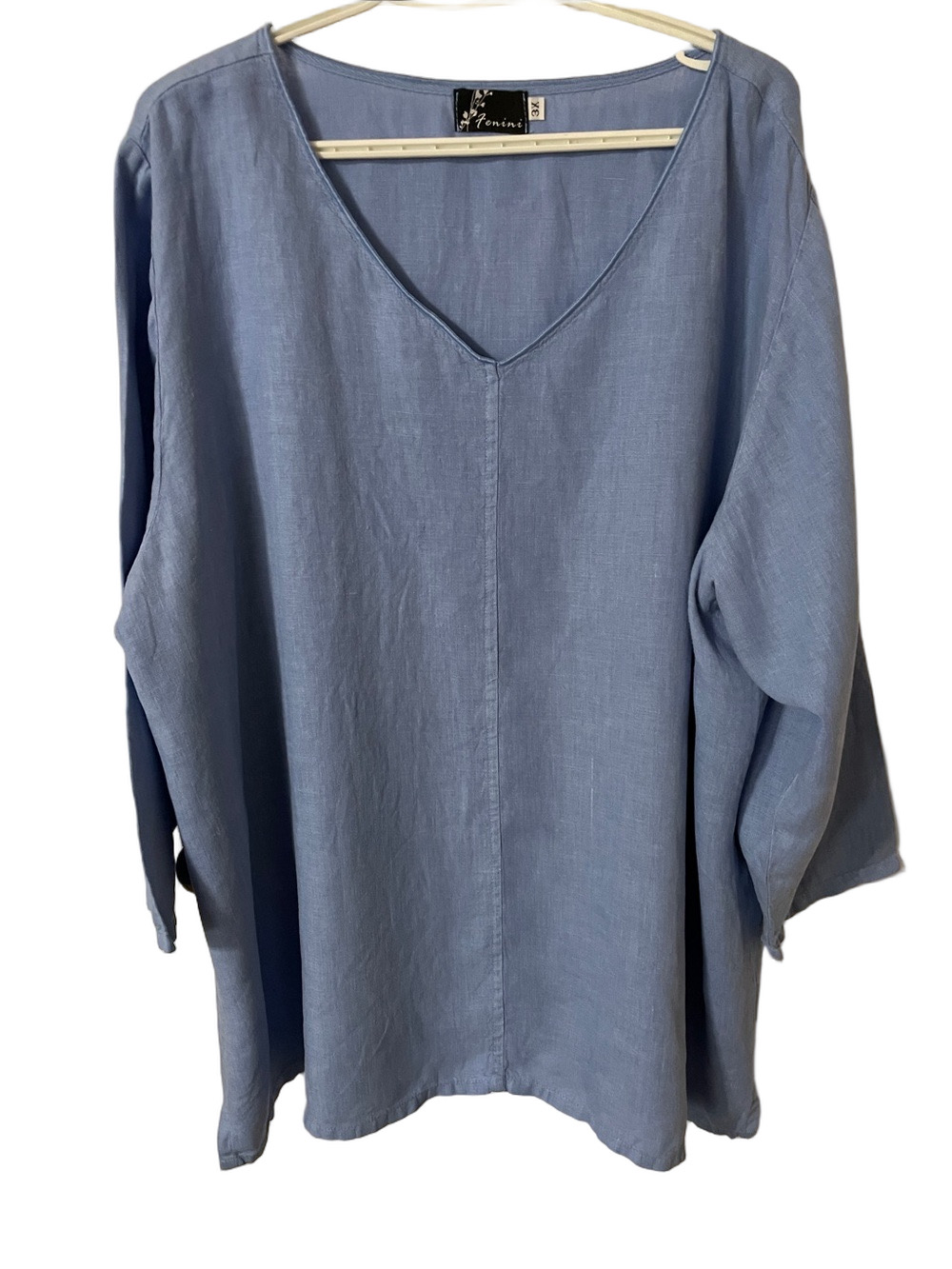 Fenini Light Blue V-Neck Linen Tunic Top Size 3X